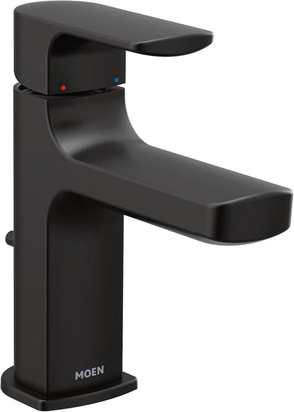Moen Rizon Matte Black One-Handle Modern Bathroom Faucet with Drain Assembly, 6900BL