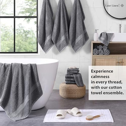 LANE LINEN Towel Set for Bathroom 18 Piece Soft Absorbent - Cool Grey