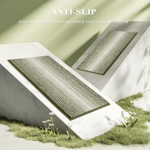 BSICPRO Bathroom Rugs Sets 2 Piece, Non Slip Striped Bath Mats, Sage