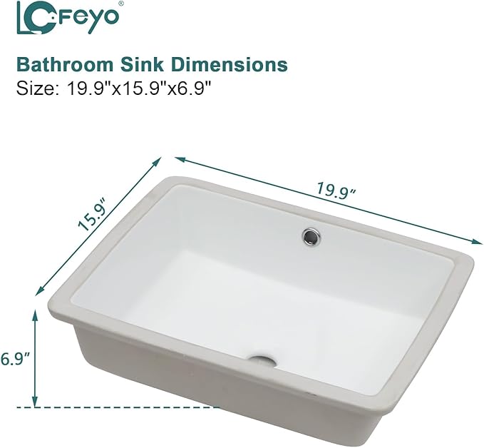 Undermount Bathroom Sink 20''x16'' White Rectangle Bathroom Sink Porcelain Ceramic Sink Vanity Basin Lavatory Sink Vessel Sink