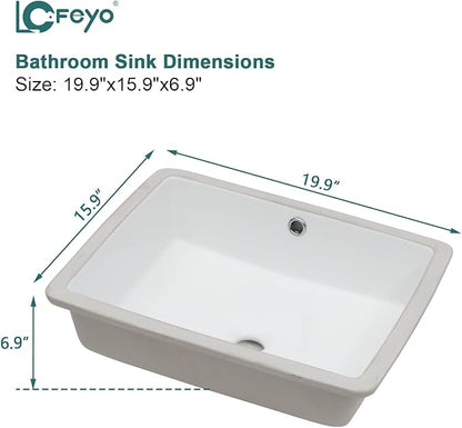 Undermount Bathroom Sink 20''x16'' White Rectangle Bathroom Sink Porcelain Ceramic Sink Vanity Basin Lavatory Sink Vessel Sink