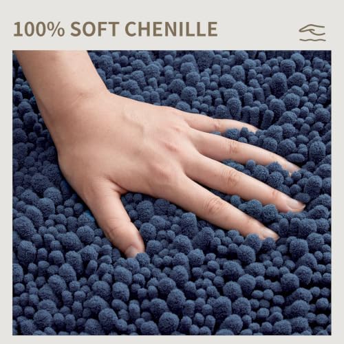Bathroom Rugs Non Slip Washable 44x24, Extra Thick Soft Chenille Absorbent Bath Mat, High Density Barrier Non Slip Backing, Quick Dry Plush Shaggy Floor Carpet for Tub&Shower, Blue