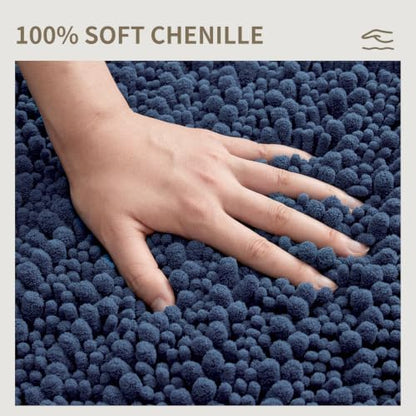 Bathroom Rugs Non Slip Washable 44x24, Extra Thick Soft Chenille Absorbent Bath Mat, High Density Barrier Non Slip Backing, Quick Dry Plush Shaggy Floor Carpet for Tub&Shower, Blue