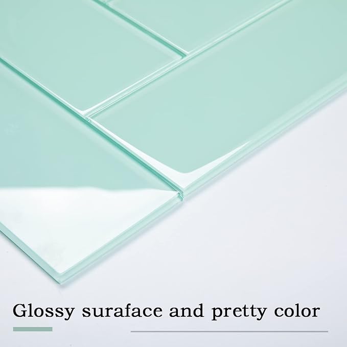 Light Green Glass Subway Tile, Glass for Bathroom Kitchen Shower Backsplash Wall, 4 x 12 Inches, 4 Sq.Ft