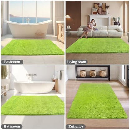 Yeaban Chenille Lime Green Bathroom Rug 40"x60",Non-Slip Rubber Backing