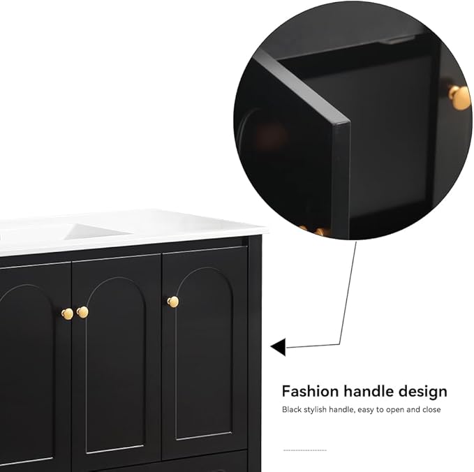 LZ LEISURE ZONE 48" Bathroom Vanity with Ceramic Sink Combo, Abundant Cabinet -4 Soft Close Doors and 2 Drawers, Black