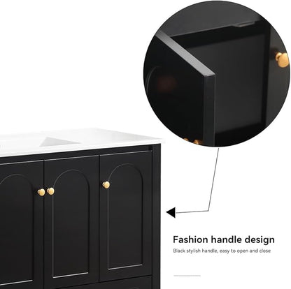 LZ LEISURE ZONE 48" Bathroom Vanity with Ceramic Sink Combo, Abundant Cabinet -4 Soft Close Doors and 2 Drawers, Black