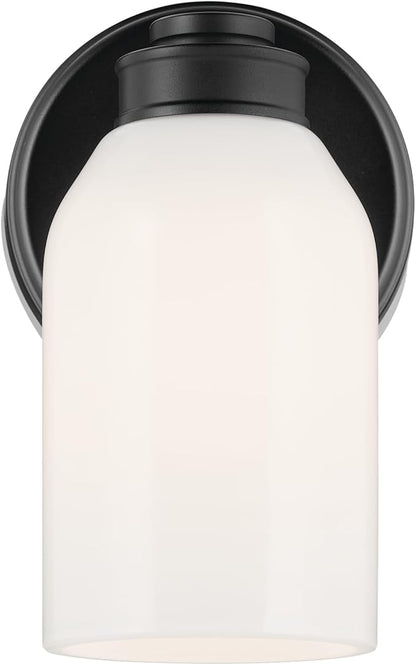 Kichler Shae 5" 1-Light Wall Sconce with White Opal Glass in Black, Modern, for Vanity, Fireplace, Buffet, Hallway, Vanity Mirror, (8.25" H x 5" W), 55200BK