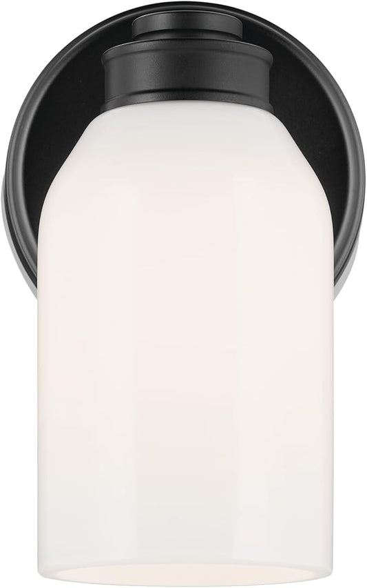 Kichler Shae 5" 1-Light Wall Sconce with White Opal Glass in Black, Modern, for Vanity, Fireplace, Buffet, Hallway, Vanity Mirror, (8.25" H x 5" W), 55200BK