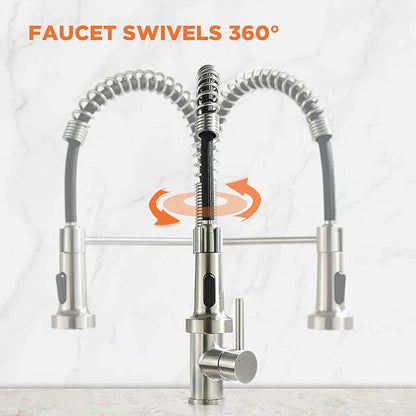 OWOFAN Kitchen Faucet with Pull Down Sprayer Industrial 1 Handle 1 Hole Or 3 Hole Faucet for Farmhouse Camper Laundry Utility Rv Wet Bar Sinks, Stainless Steel Brushed Nickel 866082SN