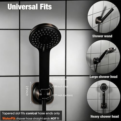Handheld Shower Head Holder - 5 Positions Adjustable - Clip in - Screw or Adhesive Mount - Bathroom Wall Mounted Shower Wand Holder (Oil Rubbed)