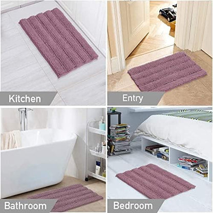 Turquoize Small Bathroom Rug 17x24, Absorbent Chenille Bath Rug, Mauve/Rose