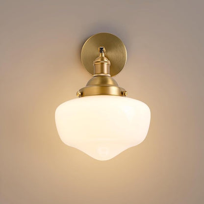 Vintage Wall Sconce, Bathroom Vanity Light with Milky White Glass Shade and Matte Brass Finish Bathroom Light Fixture, Wall Lamps for Living Room