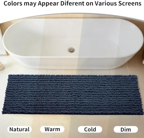 Disolla Blue Bathroom Runner Rug 24x55 Inch - Long Chenille Bath Mat, Extra Soft Shaggy Plush Absorbent Runner, Non-Slip Washable Rug for Tub, Bedside and Kitchen
