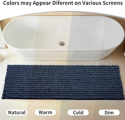 Disolla Blue Bath Mat 24x36 Inch - Luxury Chenille Bathroom Rug, Extra Soft Shaggy Plush Absorbent Mat, Non-Slip Washable Rug for Bathtub, Shower and Bedside