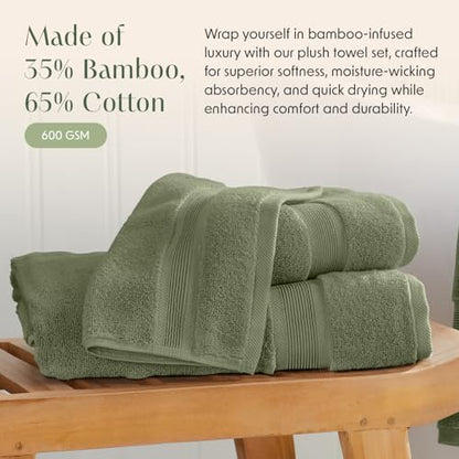 Springtree Home Luxury Bamboo Rayon Bath Towel Set | 6-Piece Set | Lily Pad