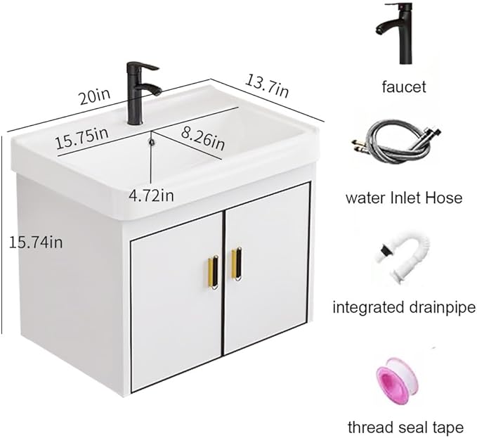 20-inch Shallow White-Black Wall-Mounted Compact Bathroom Mini Vanity 20-inch Sink-Included Vanity Designed for Compact Bathrooms Floating Vanity