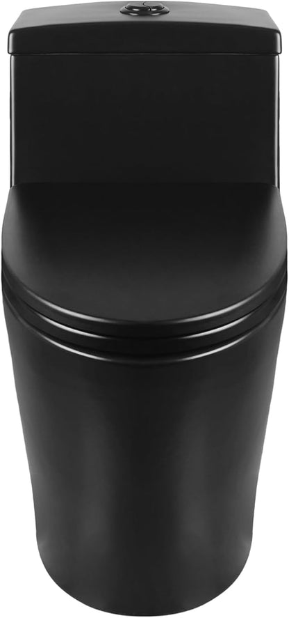 DeerValley One Piece Toilet Elongated 1.1/1.6 GPF Dual Flushing Toilets with 17" ADA Comfortable Chair Seat 12" Rough-In High-Efficiency Black Toilet DV-1F52636B