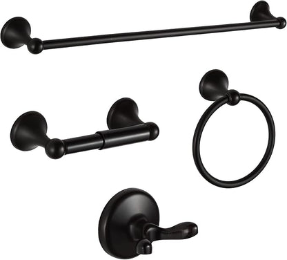 BGL Bathroom Hardware Set, Oil-Rubbed Bronze Adjustable Expandable Towel Bar 4-Piece ORB Bathroom Accessory Set Wall Mounted Robe Hook Toilet Paper Holder Towel Ring Towel Bar