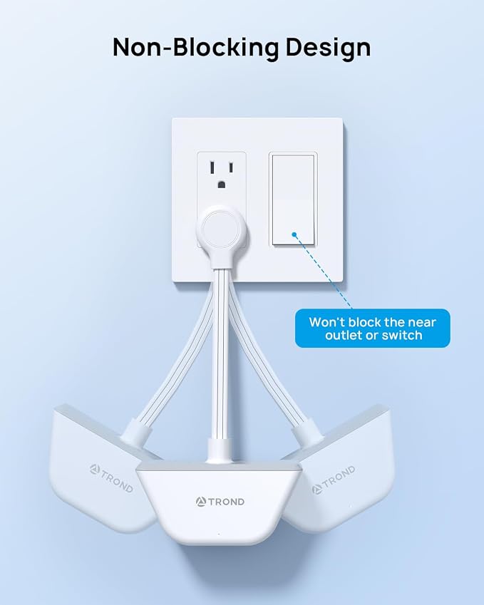 TROND Flat Outlet Extender with 6 Inch Cord for Tight Spaces | 3 Way Angled Plug Extension Outlet Adapter, Cruise Ship Essentials, Small Multiple Plug Splitter for Home Office, White