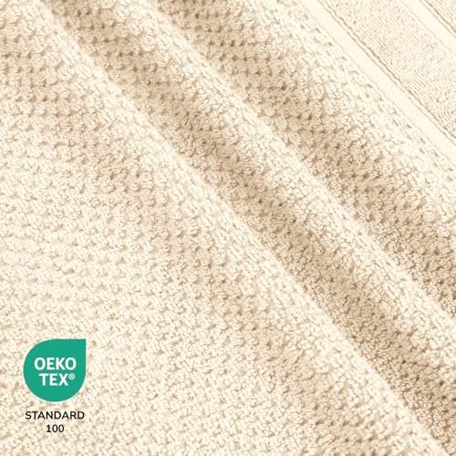 Feather & Stitch 100% Cotton 625 GSM Bath Towel Set of 6, Ultra Soft Highly Absorbent 2 Bath Towels, 2 Hand Towels & 2 Washcloth - Luxury Quick Dry Shower Towels (Ivory)