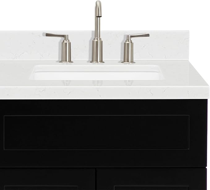 ARIEL Hamlet 60-inch Bathroom Vanity with Sink,Solid Wood, 1.5-inch Carrara White Quartz Countertop & Backsplash, Double Rectangular Porcelain Sink, 4 Soft Closing Doors, 3 Dovetail Drawers, Black