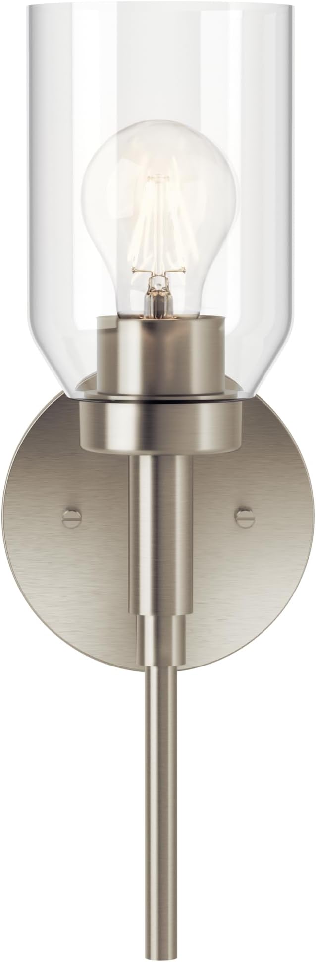 Kichler Madden 1-Light Wall Sconce with Clear Glass in Brushed Nickel, Sloped Ceiling Compatible, for Bathroom or Hallway (14.75" x 5"), 55183NI