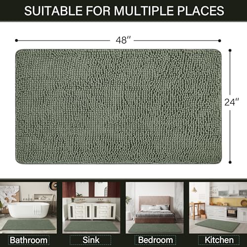 LOCHAS Luxury Bathroom Rug Shaggy Bath Mat 24 x 48 Inch, Sage Green