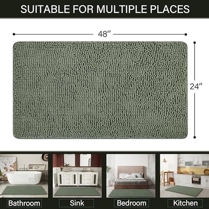 LOCHAS Luxury Bathroom Rug Shaggy Bath Mat 24 x 48 Inch, Sage Green