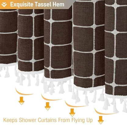 BTTN Brown Boho Farmhouse Linen Heavy Duty Fabric Shower Curtain Set, 72x72