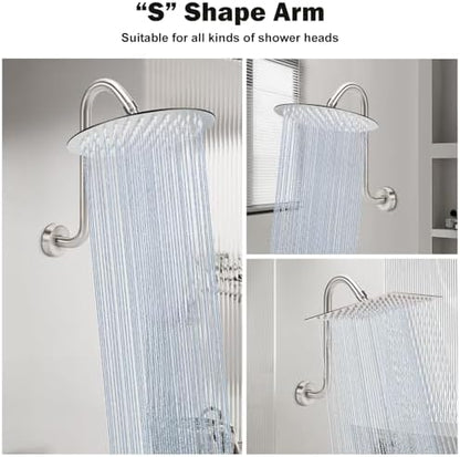 NearMoon S Shaped Shower Head Riser Arm, Shower Extender Arm with Flange, Standard 1/2" Connection- Bathroom Accessory (12 Inch, Brushed Nickel)