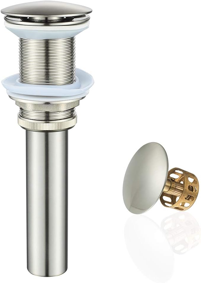 Bathroom Sink Drain Without Overflow Vessel Sink Lavatory Vanity Pop Up Drain Stopper, Brushed Nickel