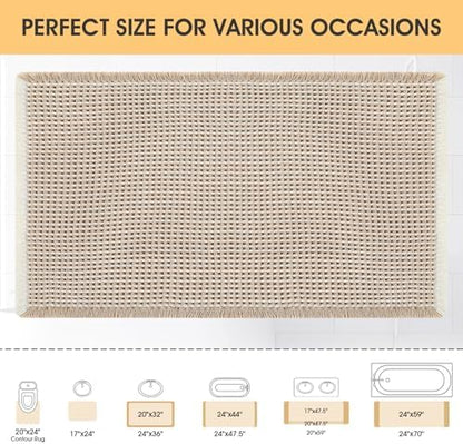 IM HOME Waffle Bath Mat Brown & Cream 32"x20", Boho Woven Modern Bath Mat Rugs, Absorbent Non Slip Bathroom Rugs, Soft Washable Bath Rugs with Tassels for Bedroom, Kitchen, Shower, Tub