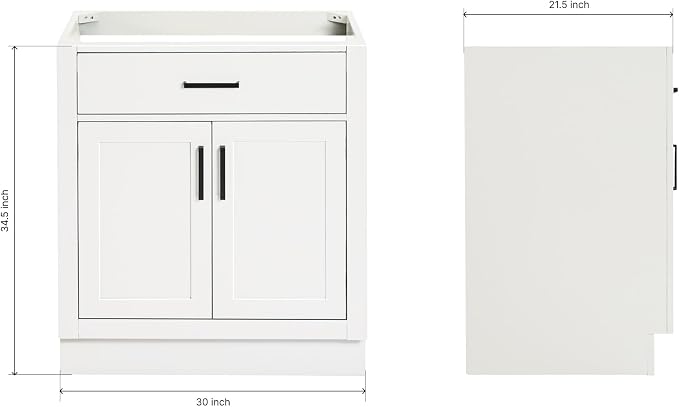 ARIEL Hepburn 30-inch Bathroom Vanity Base Cabinet,Solid Wood, 2 Soft Closing Doors, 1 Dovetail Drawers, White