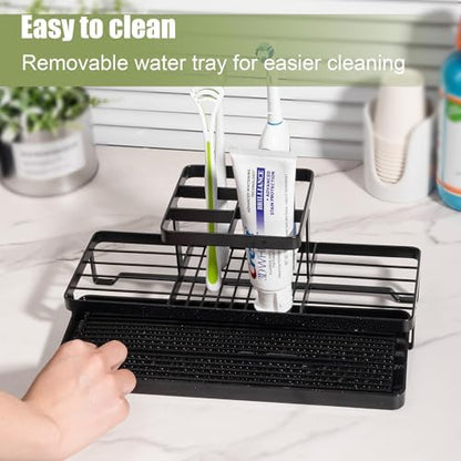 Toothbrush Holders Toothpaste Organizer Bathroom Accessories, Matte Black