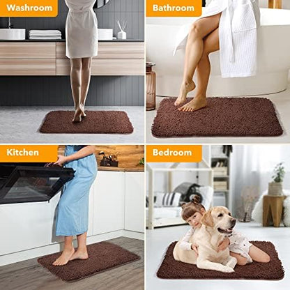 Yeaban Chenille Brown Bathroom Rug 17"x24", Non-Slip Rubber Backing