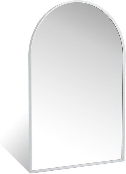 24" x 36" Silver Arched Mirror, Modern Aluminum Alloy Metal Frame, Arch Bathroom Vanity and Wall Decor Mirror for Bathroom, Living Room, Bedroom, Entryway