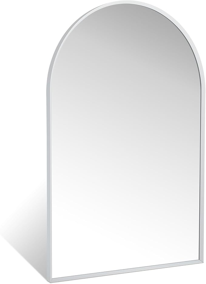 Silver Arched Mirror 20x30in, Metal Framed Bathroom Vanity Wall | Tempered Glass, Shatter Proof, Living Room Bedroom Entryway, Modern Elegant Design