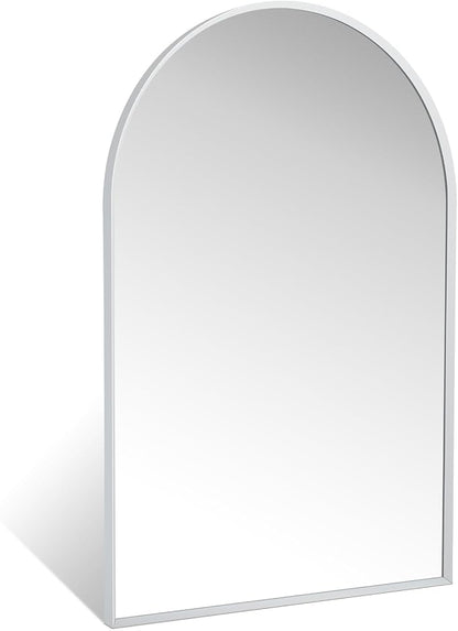 Silver Arched Mirror 20x30in, Metal Framed Bathroom Vanity Wall | Tempered Glass, Shatter Proof, Living Room Bedroom Entryway, Modern Elegant Design