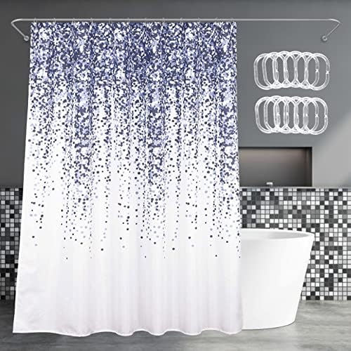Blue Dots Gradient Shower Curtain Set with Hooks: 72’’x72’’ Waterproof Washable Weighted Geometric Ombre Bath Curtain, Modern Bathroom Decor