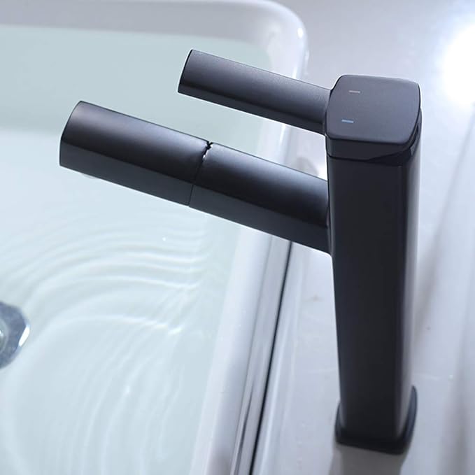 KAIYING Bathroom Pull Down Vessel Sink Faucet, Lavatory Single Hole Basin Sink Faucet with Pull Out Sprayer, Single Handle Utility Mixer Tap with Rotating Spout (Tall, Black)