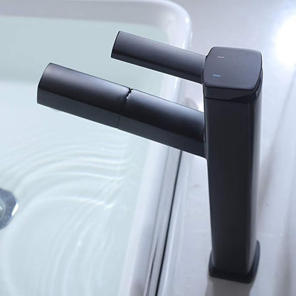 KAIYING Bathroom Pull Down Vessel Sink Faucet, Lavatory Single Hole Basin Sink Faucet with Pull Out Sprayer, Single Handle Utility Mixer Tap with Rotating Spout (Tall, Black)