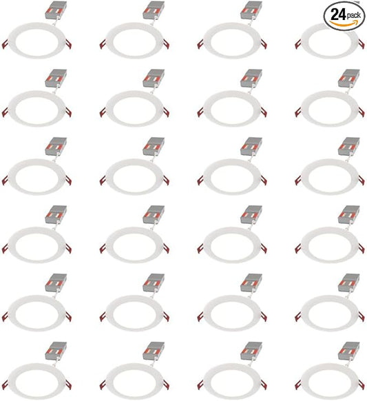 Juno LED Recessed Lights 6 Inch Round Baffle Wafer Downlight, 5-in-1 Switchable White Color Temperature, Adjustable Brightness, 120 Volts, 6-Inch Flat Trim, Matte White (24-Pack)