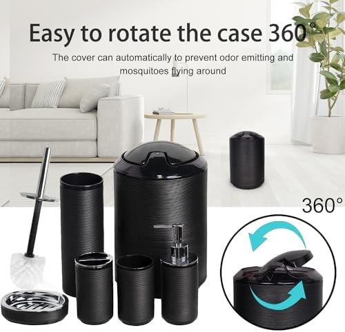 CERBIOR Bathroom Accessories Set 6 Piece Spiral Pattern Bath Ensemble,Black