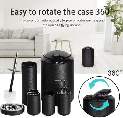 CERBIOR Bathroom Accessories Set 6 Piece Spiral Pattern Bath Ensemble,Black