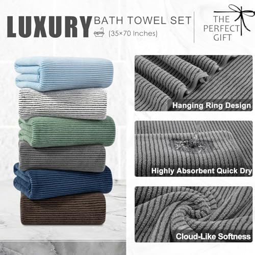 4 Piece Bath Towel Set 35"x70"Oversized Bath Towel for Bathroom Ultra Soft Fluffy Extra Large Bath Sheet Luxury Premium Bathroom Towel Highly Absorbent Quick Dry Shower Towel for Hotel Spa,Dark Grey