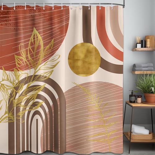 Burnt Orange Extra Long Shower Curtain, Tall 72X96 in, Mid Century