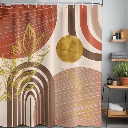Burnt Orange Extra Long Shower Curtain, Tall 72X96 in, Mid Century