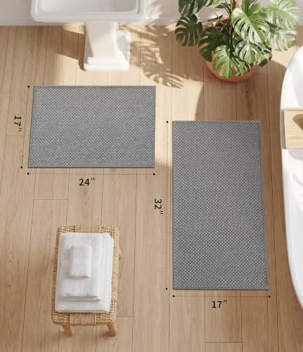 YIHOUSE Light Grey Bathroom Rugs Sets 2 Pieces,Thin Bath Mat Quick Dry