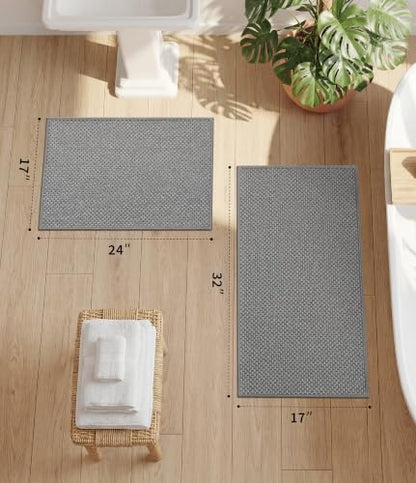 YIHOUSE Light Grey Bathroom Rugs Sets 2 Pieces,Thin Bath Mat Quick Dry